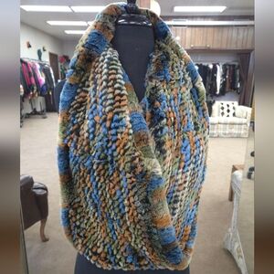 Multicolor Rex Rabbit Fur Infinity Scarf